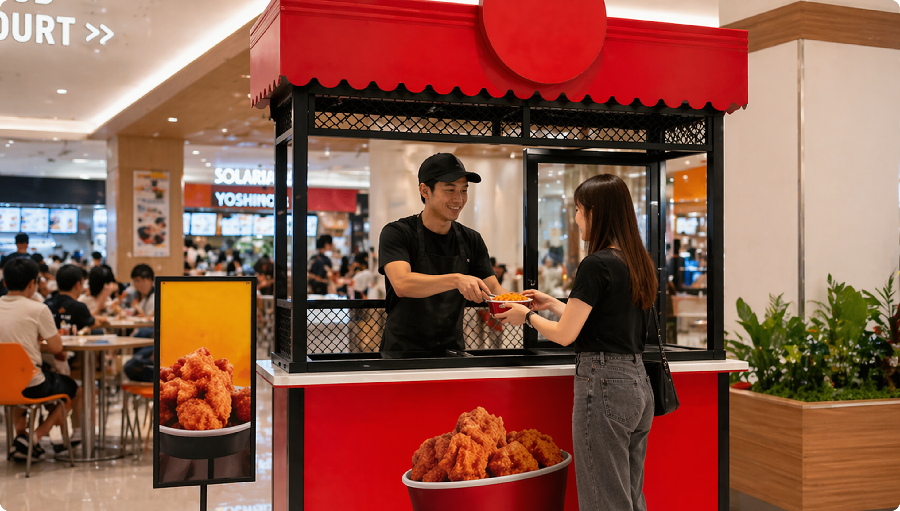 Booth franchise berukuran kecil di area mall