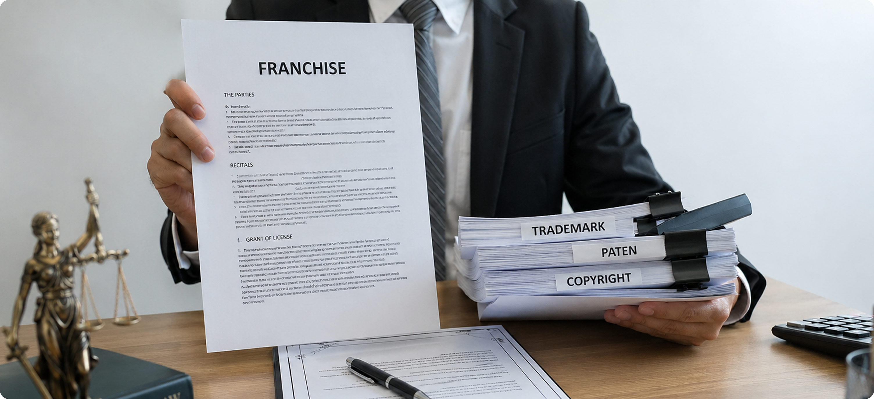 Seseorang memegang dokumen legal perjanjian franchise